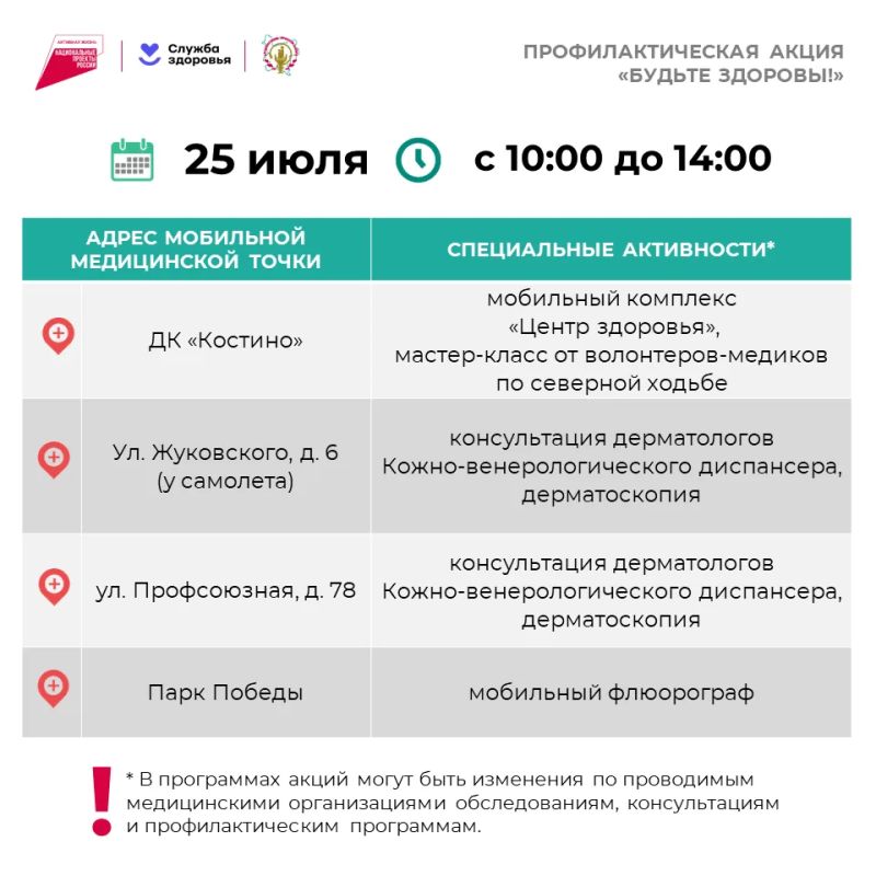 «Будьте здоровы»: все площадки — 24 и 25 июля! «Будьте здоровы»: все площадки — 24 и 25 июля!