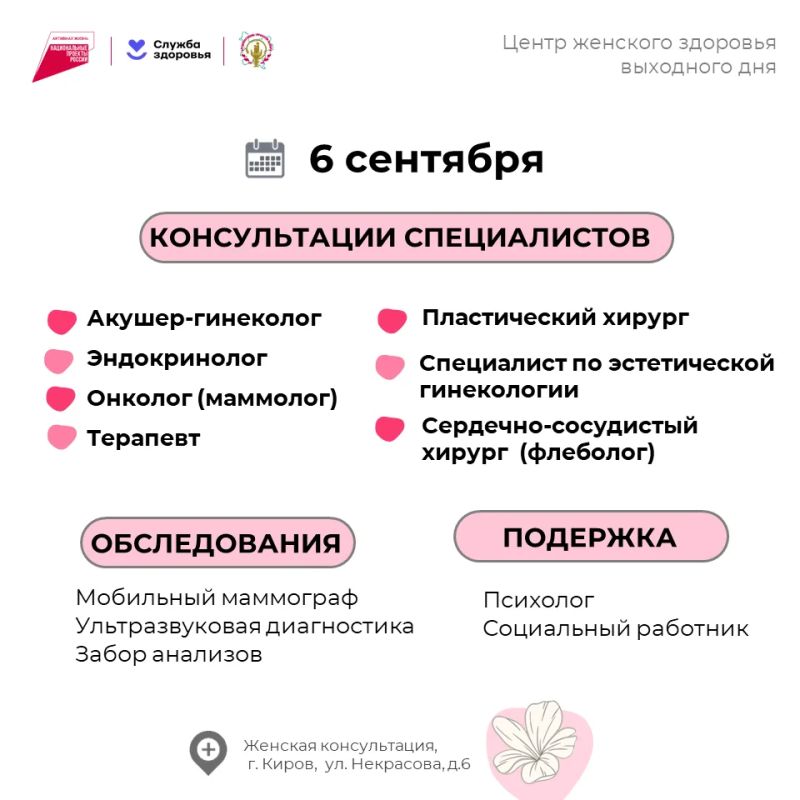 Уже завтра в Кирове открывается Центр женского здоровья выходного дня Уже завтра в Кирове открывается Центр женского здоровья выходного дня