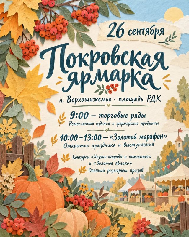В субботу, 26 сентября, в поселке Верхошижемье на площади у районного Дома культуры пройдет ежегодная межрайонная Покровская ярмарка
